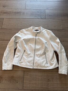 Women’s White Faux Leather Moto Jacket by Baccini